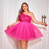 Export Waist Slimming High Grade Elegant Pettiskirt Oblique Shoulder Evening Dress